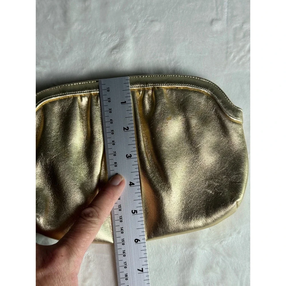 Vintage Morris Moskowitz Gold Metallic Leather Gathered Frame Clutch Bag MM